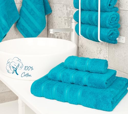 American Soft Linen 100% Cotton Luxury Turkish Towels, 3 Piece Towel Set | Soft Absorbent Quick Dry OEKO Tex Standard 100 Certificated Durable Machine Washable Breathable Premium Hotel Quality - color: Aqua Blue, size: 3PC (BT + HT + WC)