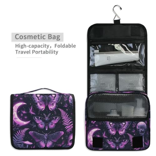 MNSRUU Hanging Toiletry Bag Gothic Skull Butterfly Travel Makeup bag for Toiletries Portable Travel Toiletry Organizer Cosmetic Bags with Hanging Hook - color: Skull I 4090