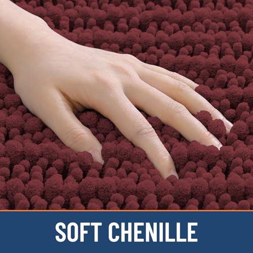 Smiry Bathroom Toilet Rugs U Shaped 24x20, Extra Soft Absorbent Non Slip Rubber Backing Chenille Contour Bath Rugs for Toilet, Machine Washable Contoured Bath Mats, Caramel Red - color: Caramel Red, size: 24'' X 20''