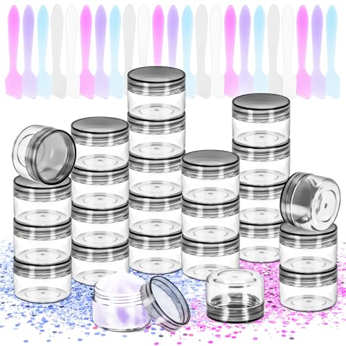45 Pack 15g Plastic Jars with Lids, 15ml Round Clear Cosmetic Containers Makeup Jars, 0.5oz Travel Size Container Jar with Spatulas for Makeup Sample Lotion Cream Ointment Salve Balm Powder - color: Black, size: 15g
