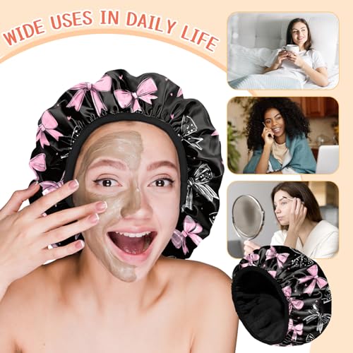 Luxury Shower Cap Terry Lined Reusable Triple Layer Waterproof Hair Elastic Caps Shower Bath Hat for Women Girls Cute Aesthetic-Bowknot - color: AL19-Bowknot