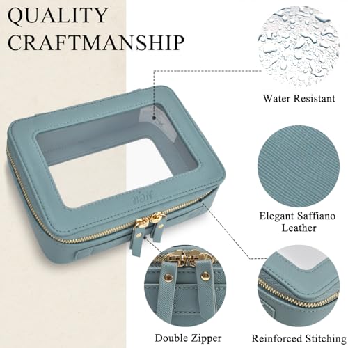 NGIL Clear Faux Leather Travel Toiletry Bag, Makeup Bag Organizer for Women, Clear Window & Gold Zipper Makeup Bag, Road Trip Essential, Skincare, Cruise Ship Essentials (Blue) - color: Blue
