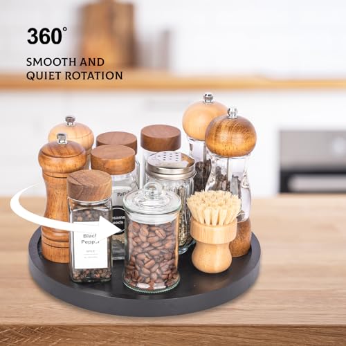 Wood Lazy Susan Organizer Kitchen Turntable for Cabinet Farmhouse Bathroom Decor Round Decorative Tray for Vanity, Counter, Sink, Coffee Table, 11 Inch, Black - color: Black, size: 11“