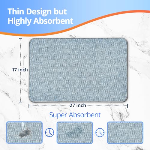 Upgraded Bath Mat 17x27Inch, Thin Bath Mats Rugs with Rubber Backing Non-Slip, Absorbent,Quick Dry Machine Washable, Home Decor Accessories Cozy Cloth Bathroom Rugs fit Under Door/Sink/Tub/Shower-Blue - color: Blue, size: 17"x27"
