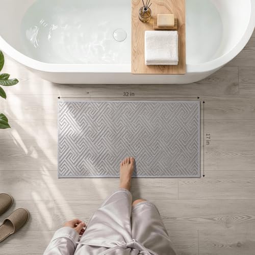 YIHOUSE Gray Bathroom Rugs 17"x32", Quick Dry Non Slip Bath Rug, Absorbent Machine Washable Thin Bath Mat for Restroom Floor Tub Laundry Room Home Decor - color: Grey, size: 1'5" x 2'8" (Rectangular)