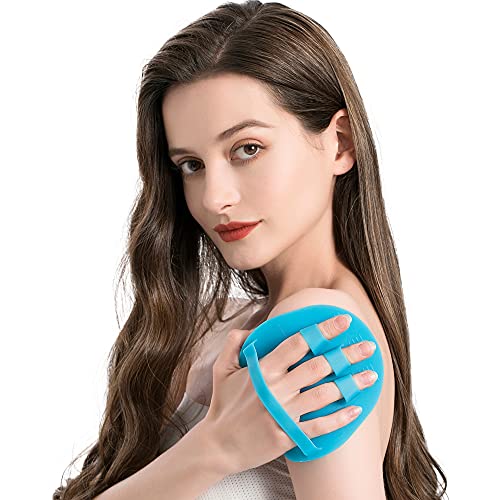 1 Pack Pure Silicone Food-Grade Body Brush Shower Cleansing Scrubber | Gentle Exfoliating Glove Soft Bristles (Blue) - color: # Blue