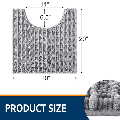 Smiry Bathroom Toilet Rugs U Shaped 20x20, Extra Soft Absorbent Non Slip Rubber Backing Chenille Contour Bath Rugs for Toilet, Machine Washable Contoured Bath Mats, Grey - color: Grey, size: 20'' X 20''