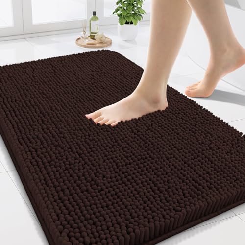 Arotive Bathroom Rugs 24x16, Extra Soft Absorbent Shaggy Chenille Bath Rugs, Machine Washable Rubber Backing Bath Mats for Bathroom Floor Tub and Shower, Home Decor Accessories, Brown - color: Brown, size: 24" X 16"