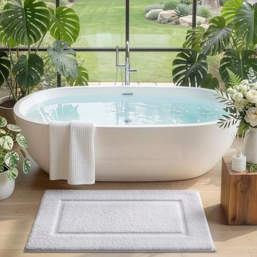 DEXI Small Bathroom Rugs 24x16, Washable Non Slip Bath Mat for Shower Floor, Absorbent Quick Dry Bathmat with Rubber Backing, Ultra Soft Plush Carpet for Tub, White - color: White, size: 24" X 16" (Rectangular)