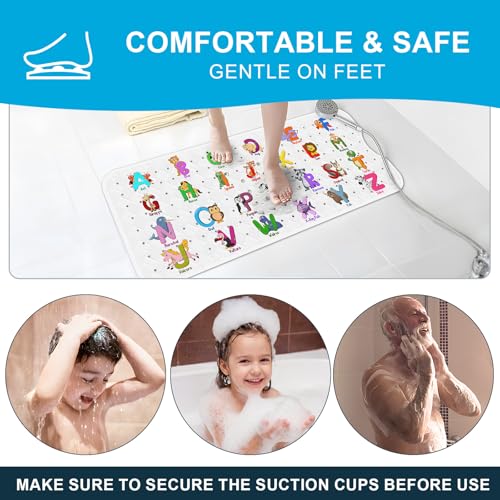 XIYUNTE Baby Bath Mat for Tub Non Slip Kids Bath Mat - 40''x16'' Extra Long Cartoon Bathtub Mat Non Slip Kids Shower Mat Eco-Friendly Toddler Bath Mats with Suction Cups, Machine Washable - color: H-white Alphabet