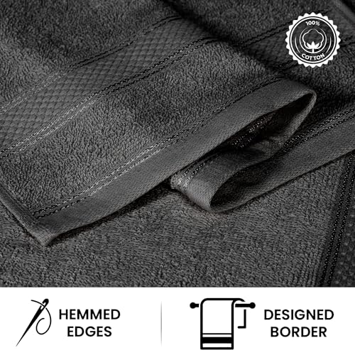 Casa Lino Face Towels & Body Wash Cloths for Showering - 100% Cotton Wash Cloths for Bathroom - Highly Absorbent & Quick Drying Washcloth Set - Cotton Washcloths 24 Pack (12" x 12" | Charcoal Black) - color: Charcoal