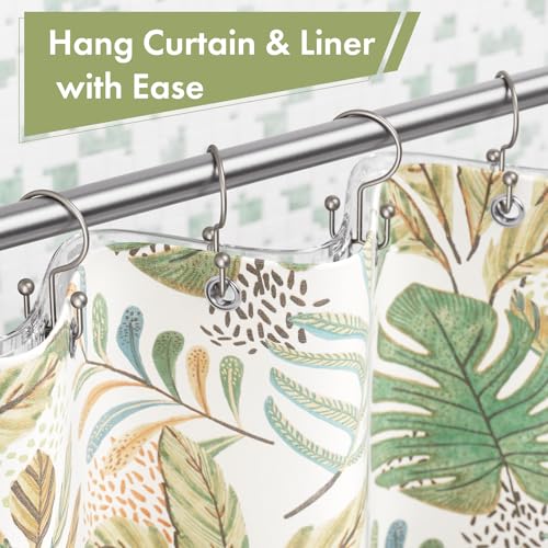 Amazer Matte Nickel Shower Curtain Hooks, 12PCS Minimalist Simple Double Shower Curtain Rings, Rust-Resistant Metal Shower Hooks Shower Curtain Hangers, Shower Rings for Bathroom Shower Rods Curtains - color: Matte Nickel, style: Minimalist - Double Hooks
