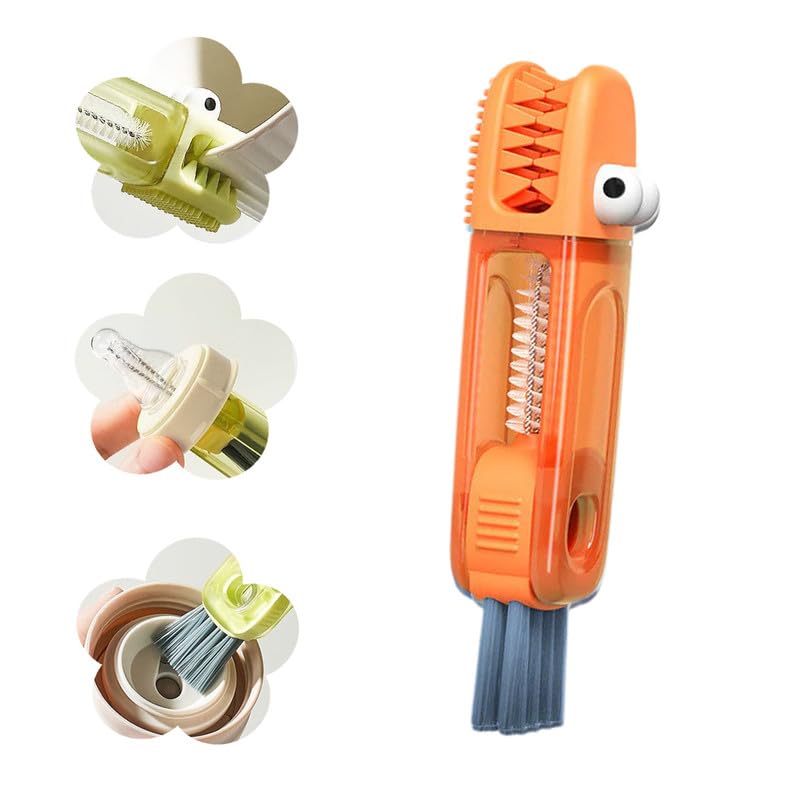 3 in 1 Cup Lid Cleaning Brush, 2024 New Portable Crevice Cleaning Brush Set for Baby Bottle Gap Tight Spaces Cup, Rotatable Cup Lid Cleaner Cup Mouth Scrubber - color: B-orange