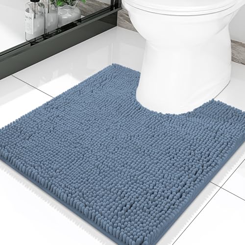 Smiry Luxury Chenille Toilet Rugs U-Shaped 20x20, Soft Absorbent Non-Slip Contour Bathroom Rugs for Toilet, Machine Washable Contoured Bath Mats, Grayish Blue - color: Grayish Blue, size: 20" X 20" Contour Rug