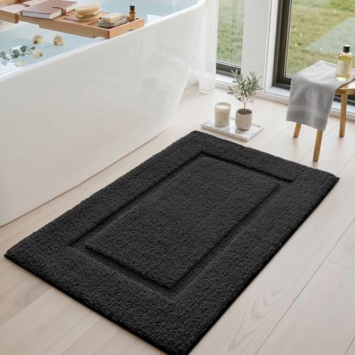 DEXI Small Bathroom Rugs 24x16, Washable Non Slip Bath Mat for Shower Floor, Absorbent Quick Dry Bathmat with Rubber Backing, Ultra Soft Plush Carpet for Tub, Black - color: Black, size: 24" X 16" (Rectangular)