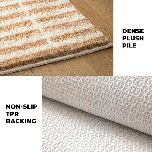 GIB Bathroom Rugs Mat 32" x 20", Extra Soft Absorbent Plush Fluffy Bath Rugs, Non-Slip Washable Bath Mats for Bathroom Floor Shower Home Decor Accessories, Warm Beige & Cream Striped - color: Beige Striped, size: 32" X 20"