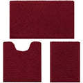 HOMEIDEAS 3 Pieces Bathroom Rugs, Ultra Soft Non Slip Absorbent Chenille Toilet Bath Mat Set (Burgundy) - color: Red-burgundy, size: 17"x24"+20"x32"+U Shape 20"x24"