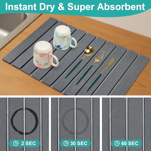 3 Pcs Large Stone Drying Mats for Kitchen Counter Diatomaceous Earth Dish Fast Dry Stone Sink Mat Dish Drying Matt Pad Water Absorbing Bathroom Trays Kitchen Countertop Diatomite Dish Draining Mat - color: Dark Gray