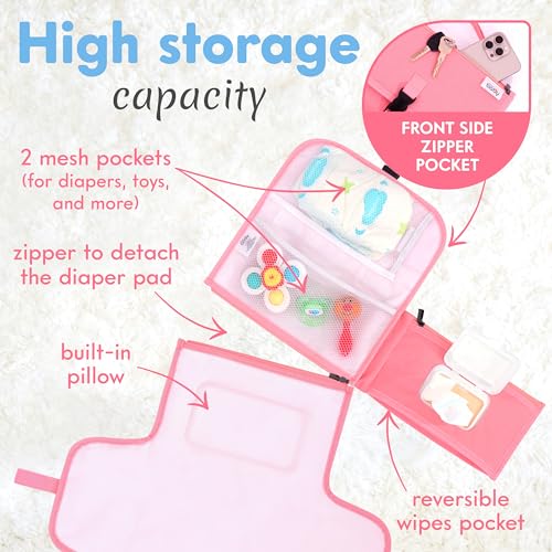 Kopi Baby Portable Diaper Changing Pad - Baby Diaper Changer Travel Bag with Wipes Pocket, Smart Design Portable Changing Mat, Infant Travel Station Kit, Gift for Newborn Girl & Boy - Pink, Classic - color: Pink, size: Classic