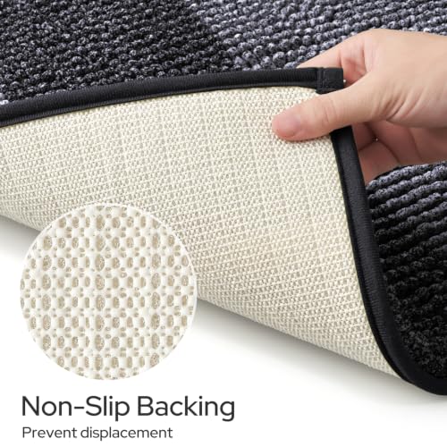 HOMEIDEAS Black Bathroom Rugs Set of 2, Thick Absorbent Chenille Bath Mats, Non-Slip Soft Shaggy Rugs for Bathroom Floor, 20" x 32" & 17" x 24" - color: Black