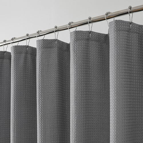 OWENIE Grey Shower Curtain 84 Inches Extra Long, Waffle Weave Heavy Fabric Shower Curtain for Bathroom, Waterproof Soft Hotel Spa Luxury Elegant Bath Curtains, Machine Washable, Grey, 72x84 Inch - color: Grey, size: 72"W x 84"L (Pack of 1)