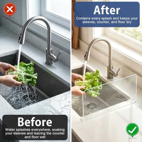 PRETYZOOM Acrylic Sink Splash Guard, 15.7x8 Inches, Self-Adhesive Clear Panel, Splash Barrier for Kitchen Bathroom Countertop, Fits Stainless Steel Glass Tile Smooth Surfaces - size: 40.00X21.00X5.00CM