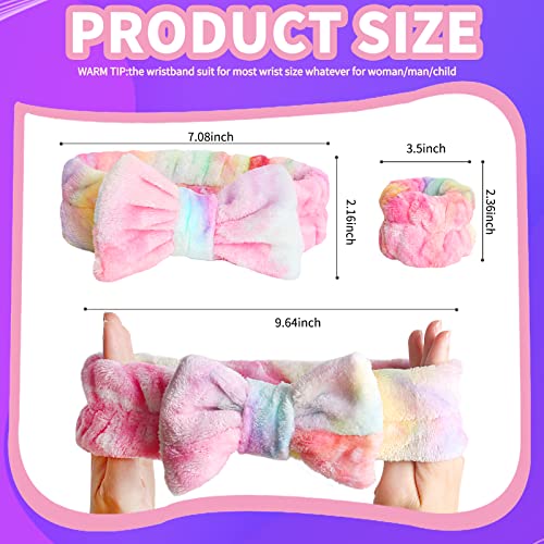 WSYUB Spa Headband and Wrist Bands, Makeup Headband and Wrist Towels for Washing Face, Fuzzy Bow Headbands, Soft Facial Head Bands, Shower Skincare Hair Sleepover Party Supplies - color: Pink