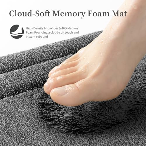 YIHOUSE Bathroom Rugs Sets 5 Piece, Towel-Like Soft Absorbent Thick High Density Memory Foam Bath Mat Set, Non-Slip Machine Washable Bath Rugs for Bathroom, Tub & Shower, Dark Grey - color: Dark Grey, size: 1'8" x 3'10" (5 pieces)