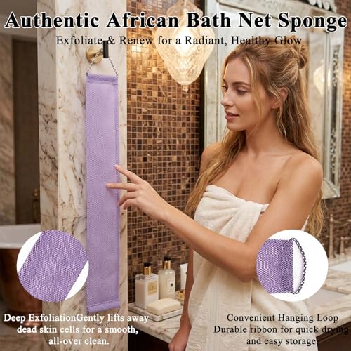 3 PCS African Exfoliating Net African Net Sponge,Exfoliating Body Scrubber Back Scrubber for Shower,Exfoliating Washcloth African Net Bath Sponge Exfoliating Net for Men Women Daily Shower Bathing - style: 3PCS Blue+Green+Purple