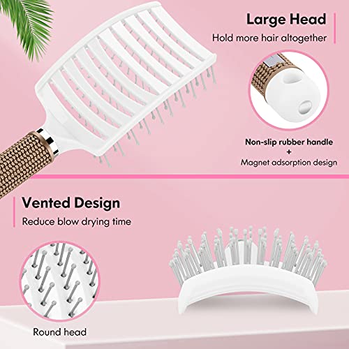 Bsisme Hair Brush, Curved Vented Brush for Faster Blow Drying, Professional Styling Hair Brushes for Women and Men, Paddle Detangling Brush for Wet Dry Curly Thick Straight Hair, Pink | Professional Styling Hair Brushes for Women, Men & Kids, Paddle Detan