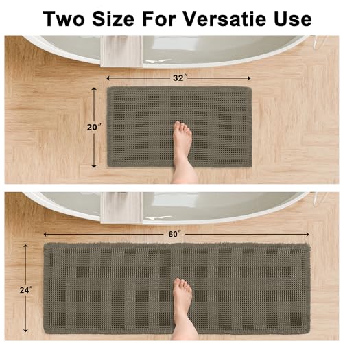 Hiasan Set of 2 Waffle Bath Mat, Super Absorbent Non Slip Bathroom Boho Rug with Tassels, Machine Washable Bath Mats for Bathroom, Ultra Soft Rubber Backed Rug, Grayish Green, 20" x 32" + 24" x 60" - color: Grayish Green, size: 20" x 32" + 24" x 60"