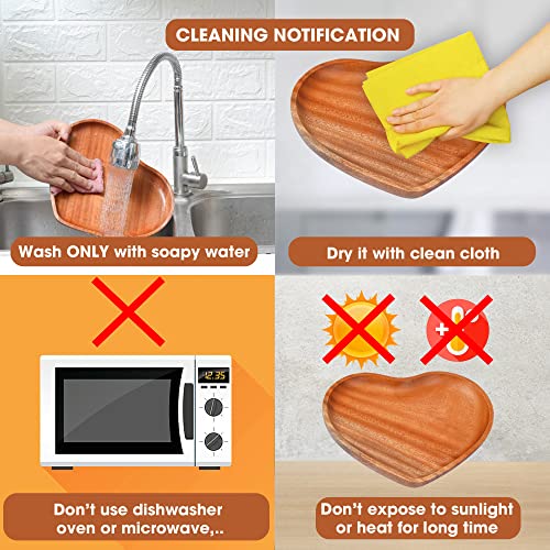 VieWood Heart Wooden Plates Set of 2 Unbreakable Classic Appetizer Plates, Easy Cleaning & Light weight for Dishes Snack, Dessert (Khaya, 8.7") - color: Heart Wood Plates (Set of 2)