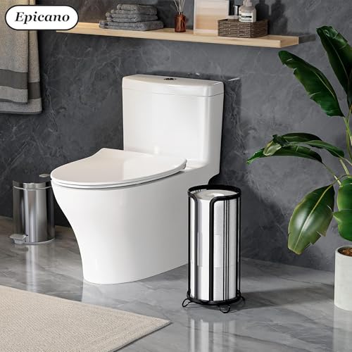 Toilet Paper Holder Stand, Black | Freestanding, Minimalistic Storage Solution, Reserve Mega Rolls - color: Black