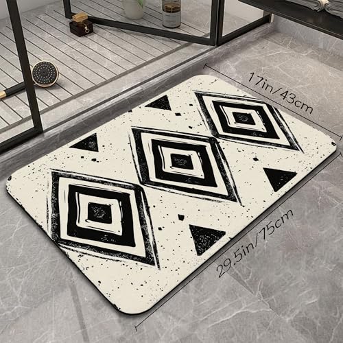 Doodle Geometry Bathroom Rugs Mat, Super Absorbent Quick Drying Floor Mat for Bathroom Entryway 17"x30" - color: Doodle Geometry