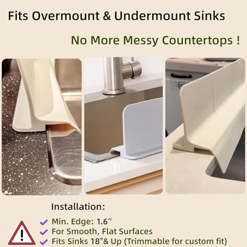 Sink Splash Guard | Tall Wall Splatter Screen | Keeps Clothes & Countertops Dry for Kitchen & Pet Bathing | Strong Silicone Suction -Sink Edge Protector | Perfect for Washing Dishes & Small Dogs - color: Cream, size: 18 Inch