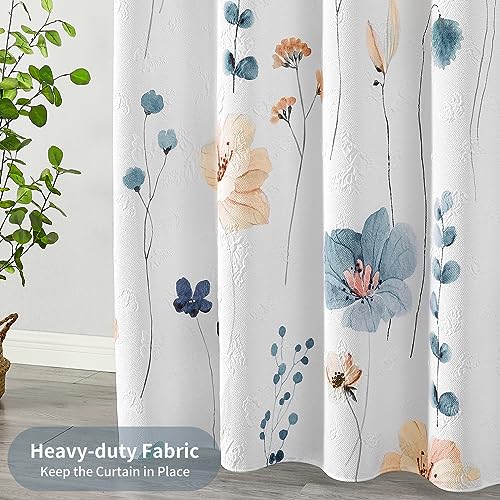 QiyI Watercolor Floral Shower Curtain, 3D Embossed Butterflies Blue Beige Flower Bathroom Curtain, Minimalist White Cloth Bath Curtain, Waterproof Fabric Textured Shower Curtain Set with Hooks, 72x72 - color: Beige, size: 72"W x 72"L (Pack of 1)