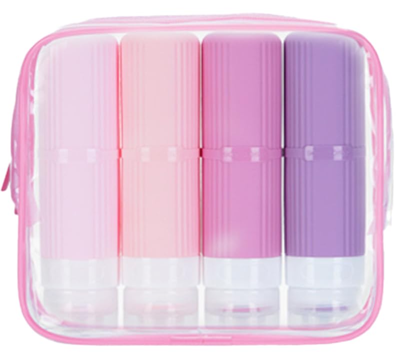 5 packs of toiletries travel bottles, TSA Approval silicone travel containers, leak proof refillable shampoo and conditioner are essential for travel, fitness, business trips, office use(pink) - color: Pink