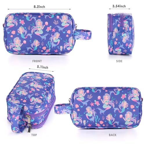 Mermaid Kids Toiletry Bag for Girls, Travel Toiletry Bag for Little Young Girls Cosmetic Bag Makeup Bag Waterproof Hanging Wash Bag Toddler Toiletries, Purple - color: Purple Mermaid