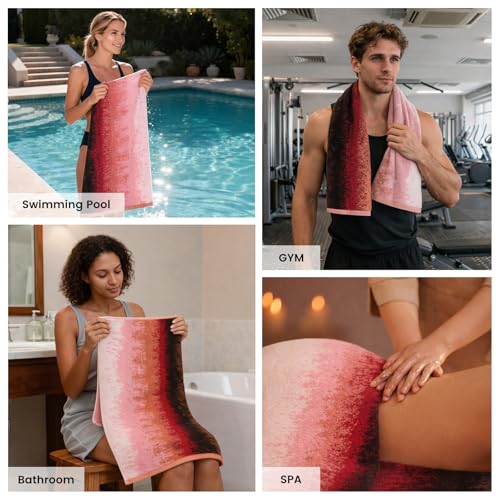 8-Piece Cotton Bath Towel Set for Bathroom, Hanging Loops, Ombre Gradient | Complete starter set for daily showers, sink-side use, small bathrooms, and guest baths, OEKO-TEX certified, easy care - color: C03: Colorful - Plumgarden