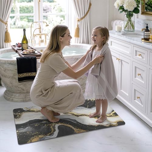 Color&Geometry Ultra Thin Bathroom Rugs Non Slip,Absorbent Quick Dry Bath Mats for Bathroom,Thin Bath Rugs Washable with Rubber Backing Fit Under Door Outside Shower,Gold-Veined Marble,20"x32" - color: Black and White With Gold, size: 20"x32"