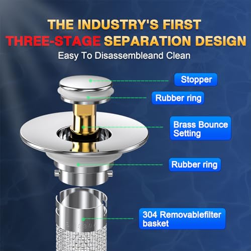 Bathroom Sink Drain Strainer, Pop Up Sink Drain Filter with Removable Stainless Steel Filter Basket Hair Catcher, Bathroom Sink Drain Stopper, for Us Bathroom Sink Stopper Replacement (2pcs) - color: 2pcs