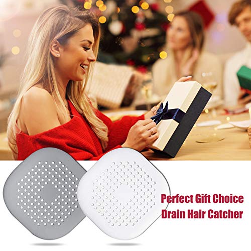 Hair Drain Catcher,Square Drain Cover for Shower Silicone Hair Stopper with Suction Cup,Easy to Install Suit for Bathroom,Bathtub,Kitchen 2 Pack (Grey White) | Drainer Cover Silicone Hair Stopper with Suction Cups,Protector Accessories,Easy to Install Sui