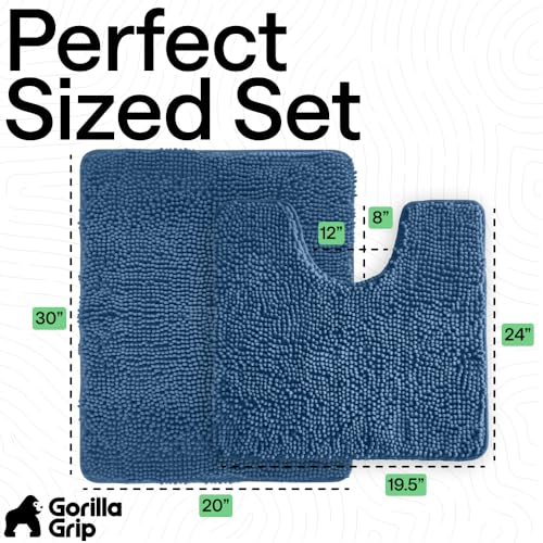 GORILLA GRIP Bathroom Rug Sets, Soft Chenille 2 Piece Area Rugs Set, Toilet Base Mat and 30x20 Carpet, Absorbent Microfiber Washable Mats Dry Quickly, Home Décor and Bath Room Accessories, Blue - color: Blue, style: 30"x20" + Oval 24"x19.5" - 2 Pack