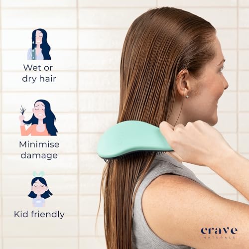 Crave Naturals Biggie Glide Thru Hair Brush - Detangler Brush for Curly, Straight, Wet or Dry Hair - Gentle Detangling Brushes for Adults, Kids, Toddlers - Hair Accessories for Women, 8.4"x3.4" - Mint - color: Mint, size: 1 Pack (Large)