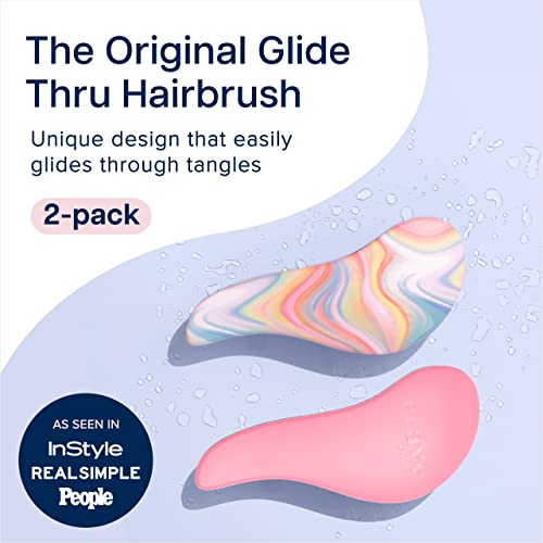 Crave Naturals Glide Thru Detangler Brush Pack of 2 - Curly Hair Brush for Women and Kids - Wet and Dry Comb for Adults - Soft Flexible Bristles for Gentle Use - Pink and Soft Hazy Swirl - color: Soft Hazy Swirl & Pink, size: 2 Pack (Regular)