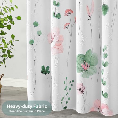 QiyI Watercolor Floral Shower Curtain, 3D Embossed Butterflies Sage Green Botanical Bathroom Curtain, Pink Flowers Cloth Bath Curtain, Waterproof Fabric Textured Shower Curtain Set with Hooks, 72x72 - color: Green, size: 72"W x 72"L (Pack of 1)
