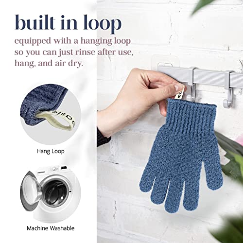 MainBasics Deep Exfoliating Bath Gloves, Blue, 1 Pair | Heavy-Textured Nylon, Shower Scrub, Dead Skin Removal, Machine Washable - color: Pigeon Blue