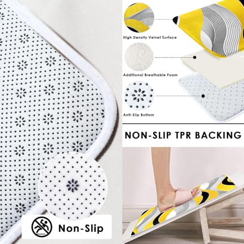 Yellow Striped Shower Curtain Set with Toilet Lid Cover and Non-Slip Rugs for Bathroom, Grey and Black Geometric Lines 4 Pcs Shower Curtain, Modern Yellow Bathroom Set with 12 Hooks - color: Geometric Lines Yellow
