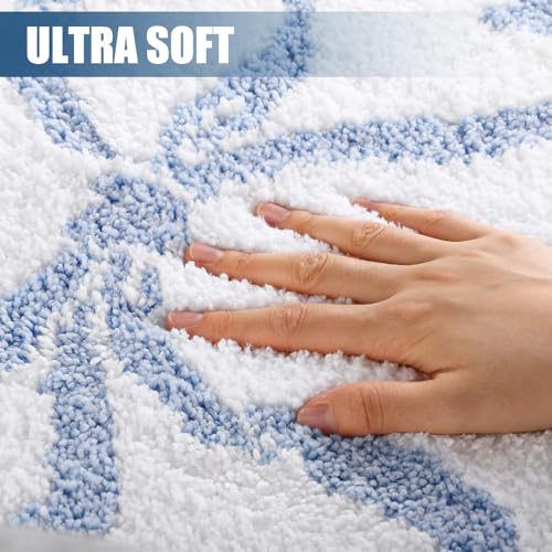 HunnmingRe Blue Bow Bathroom Rug Bow Toilet Rugs 20 x 20 Inches U Shaped Luxury Scalloped Bathroom Decor Non Slip Cute Microfiber Soft Plush Bath Mat Coquette Stuff for Toilet Back to School Shower - color: Blue, size: 20 x 20 Inches