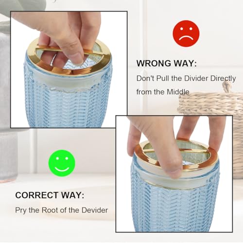 Toothbrush Holders for Bathrooms, Blue Glass Toothbrush Holder with Gold Divider, 10oz Bathroom Tumbler and Mouthwash Cup, Bathroom Storage Cup for Tooth Brush, Toothpaste and Makeup Brush